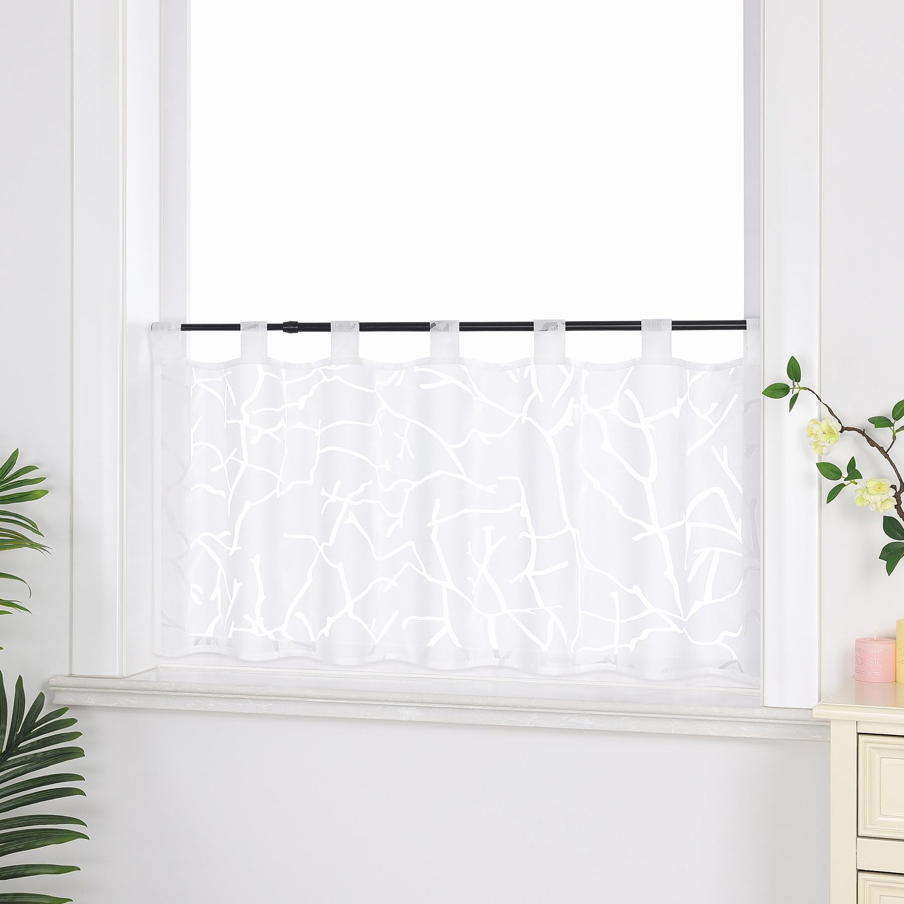 Joyswahl Net Curtain, Voile Bistro Curtains with Loops, Elisabeth Short Curtain, H x W 45 x 120 cm, Stripes, Pack of 1