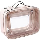 SANHECUN traveling toiletry Case large clear cosmetics case makeup bag Dimensions | LxWxH:10” x 4.5” x 7.5”(Beige, Medium)
