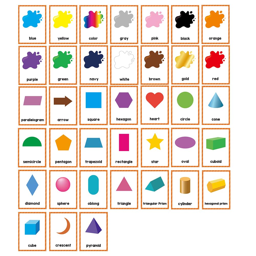 Lachilly Colors and Shapes Learning Flashcards, High Frequency Words, Beginning Reading, Kindergarten, ESL Teaching Materials, Autism Learning Materials, Vocabulary Building, 20 Cards, 38 Words