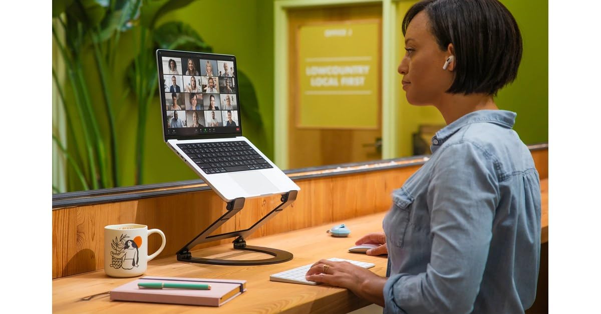 Twelve South Curve Flex | Ergonomic Height & Angle Adjustable Aluminum Laptop/MacBook Stand/Riser, fits 10"-17", folds flat for portability -travel pouch included, matte black - Image 7