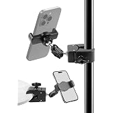 BILIONE Mic Stand Phone Holder Clamp on Treadmill, Bike, Stroller, Drum | Fits Most Smartphones, Sturdy ABS, Frim Grip, 360&deg; Adjustable, Easy On, Easy Off, for Recording, Podcast, Live Streaming