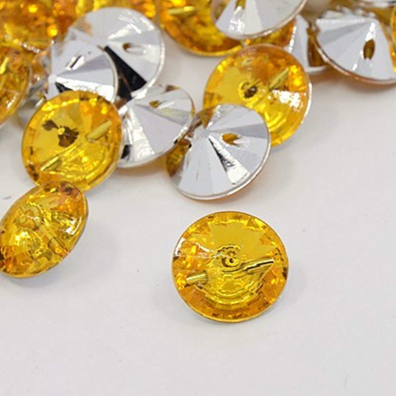 100 x Golden Yellow Rhinestone Crystal Effect 15mm Round 1 Hole Sewing Bling Buttons — image 1