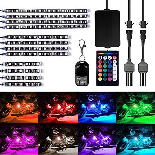 Motorcycle LED Light Kit Strips Multi-Color Accent Glow Neon Ground Effect Atmosphere LED Lights Lamp With Wireless Remote Controller For Harley Davidson Honda Kawasaki Suzuki [Energy Class A]