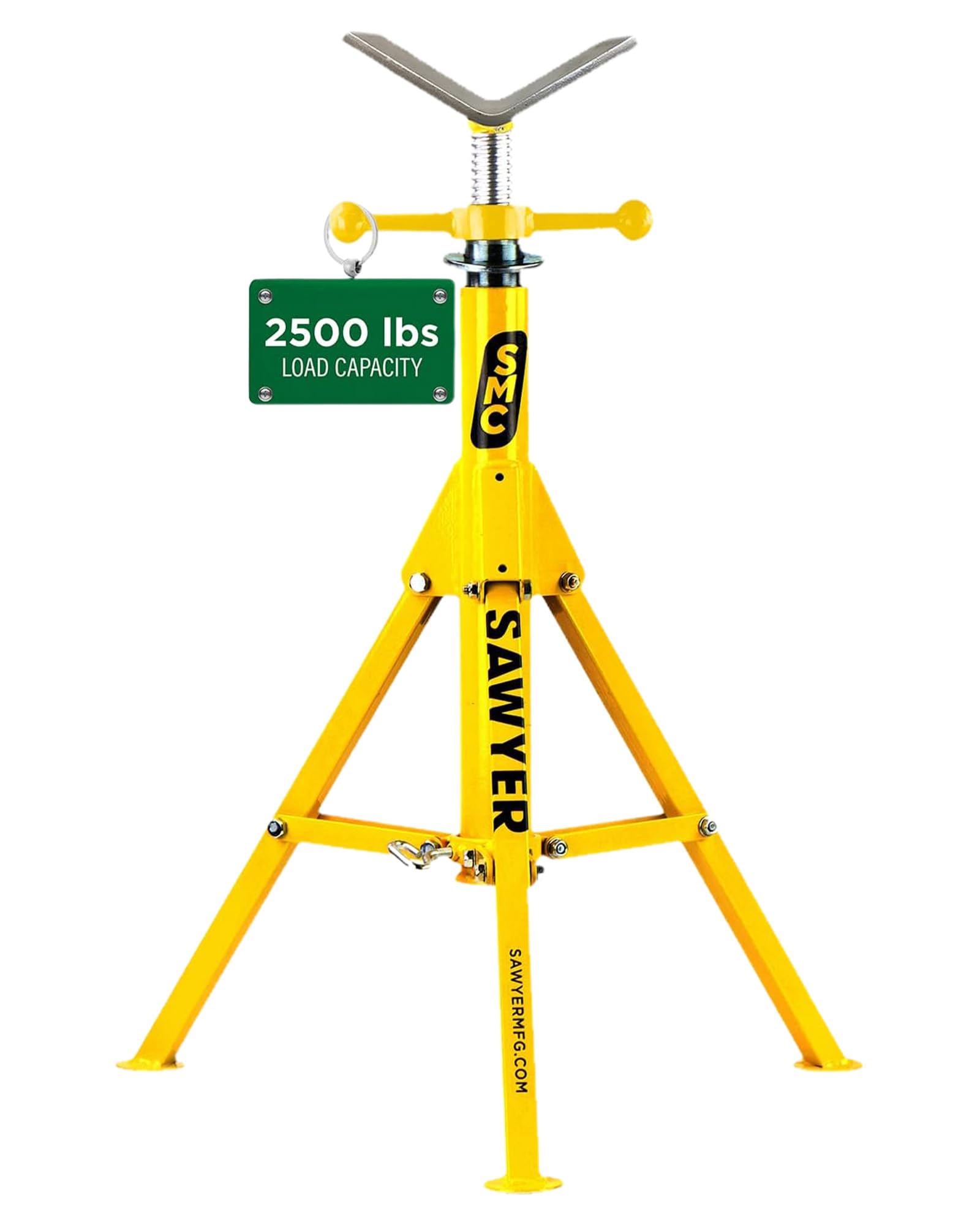 Photo 1 of *************For Parts Only- Missing inner cylinder.***********
Sawyer Mfg Company Folding V Head Pipe Stand - Heavy Duty Steel Tripod Welding Jack Stand for Pipe Support, Threading, Grooving & Cutting - Adjustable Height 28" to 52" - Portable, Compact & 