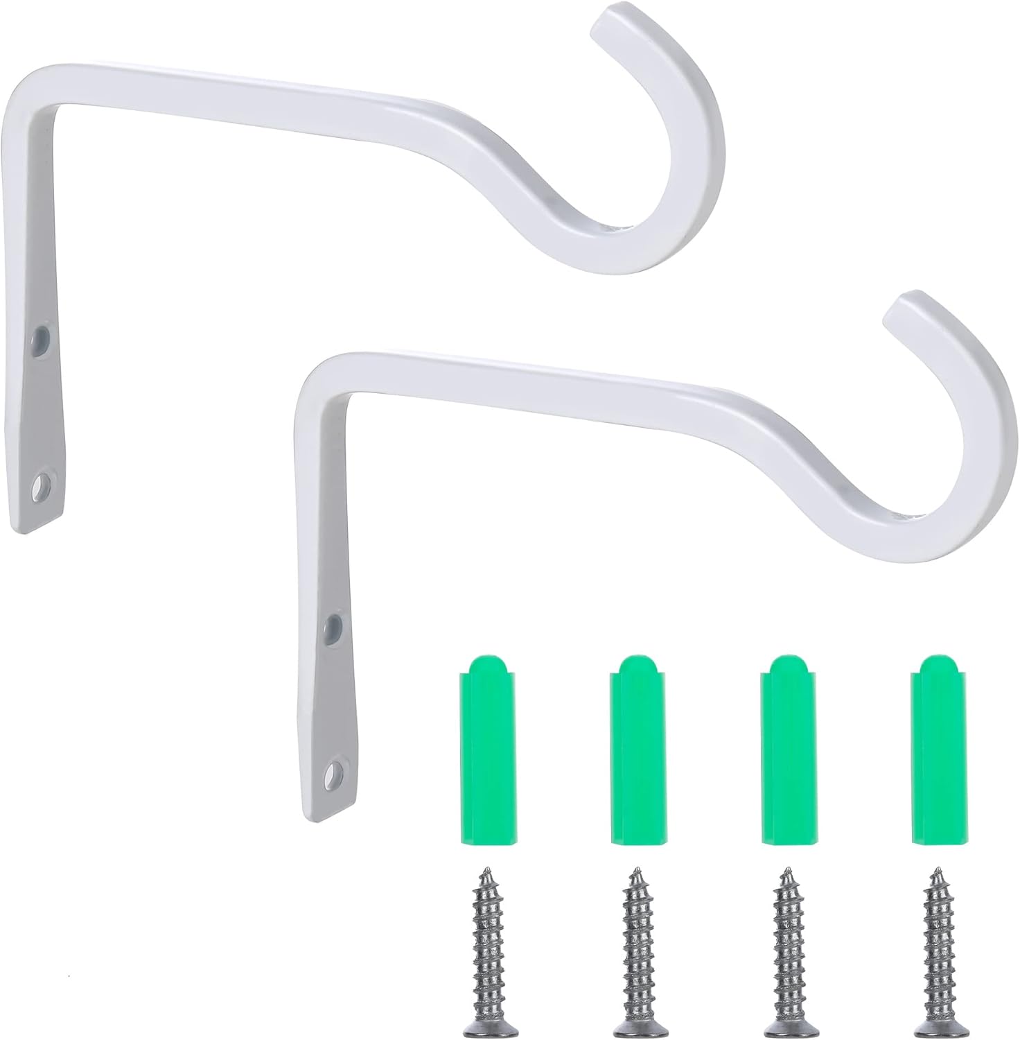 Outdoor Hanging Brackets - YIBOT Hanging Plant Bracket 6 inch Metal Wall Plant Hook Decorative Plant Hanger for Bird Feeders, Planters, Lanterns, Wind Chimes, Home Decor,Indoor/Outdoor Plant Hanger(2 Pack,White)