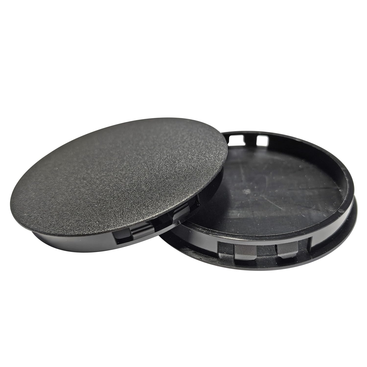 Qrity 2 Pcs Plastic Button Plugs, 100mm Round Drill Hole Cover Caps, Snap on Type, Furniture Hole Caps, Black, for Cabinet Desk Table Chair Cupboard Wardrobe