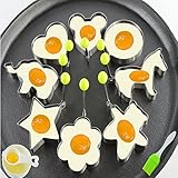 Fried Egg Mold Pancake Ring Set of 10 - BEMINH Stainless Steel Non-Stick Egg Shaper Ring with Silicone Pastry Brush and Egg Yolk Separator, Kitchen Cooking Tools for Kids and Lovers(Include Bear)
