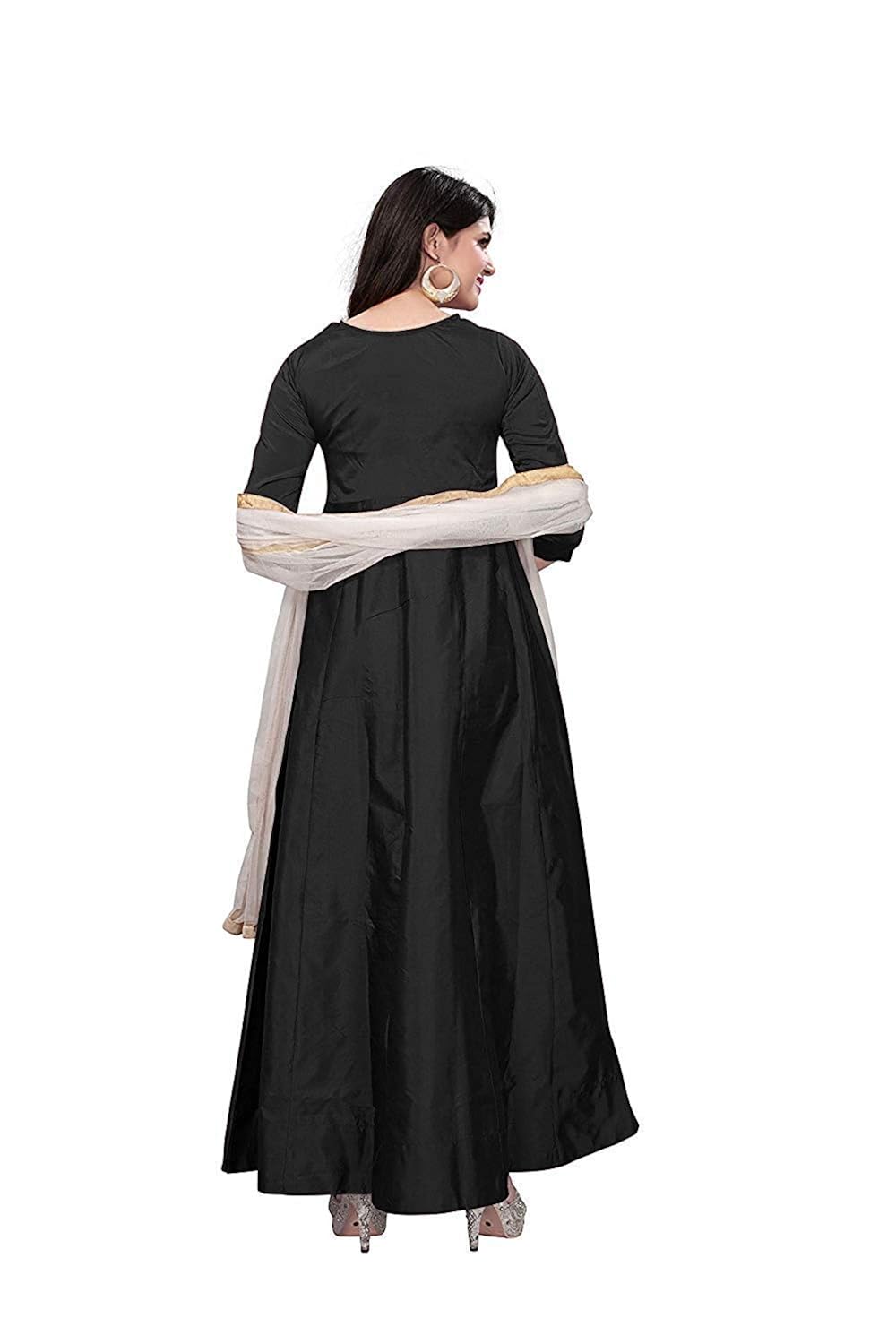 karm enterprise women's taffeta silk plain anarkali long gown (free size)