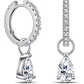 Ladylike 2.72cttw Moissanite Huggie Hoop Earrings for Women Pear Cut Dangle Drop Earrings D Color VVS1 Clarity 925 Sterling Silver Hypoallergenic Ear Jewelry