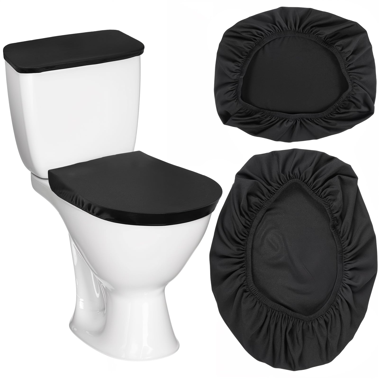 Thinp Toilet Lid Cover and Toilet Tank Cover,Black Toilet Seat Cover with Elastic Bottom Replacement Toilet Cover Soft Stretch Toilet Covers Set Universal Toilet Lid Covers for Bathroom Decor
