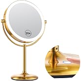 SANFANGIE 9" Brass Lighted Makeup Mirror, 1X/20X Magnification,Rechargeable | Base Touch Control &amp; Charging, 3 Color Dimmable Lights, Double-Sided, for Bedroom Essentials, Gifts for Women