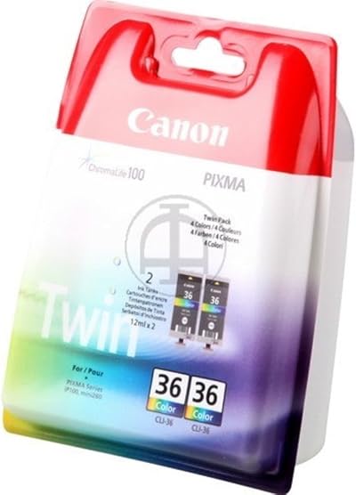 Canon CLI-36 Colour Ink Cartridge 2 Pack Black Blue Pink Yellow 1511B018