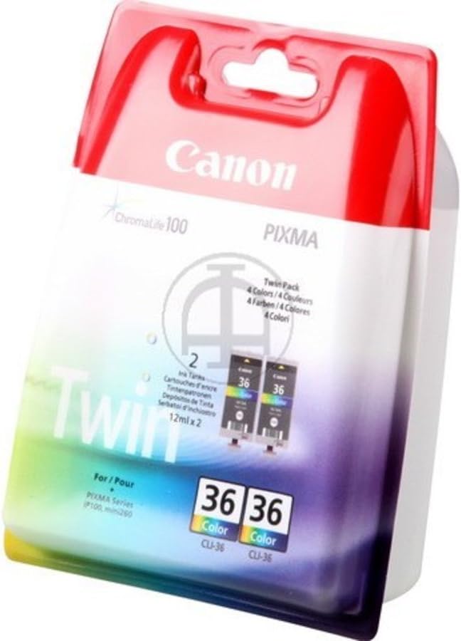 Canon CLI-36 Colour Ink Cartridge 2 Pack Black Blue Pink Yellow 1511B018