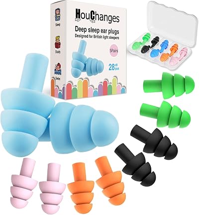 HouChanges 5 Pairs Soft Silicone Ear Plugs for Sleep Multicoloured