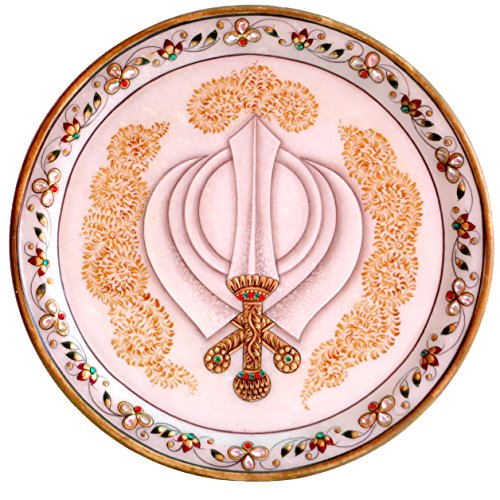 HandicraftStore Kandha, Sikh Religious Symbole Painting on Marble Plate Round, a Spritual and Religious Decorative Item for Home Decor and Religious Purpose - Thumbnail 3