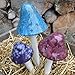 Mushroom Ceramic Garden Stakes 3 Handmade Outdoor Ornament Decor Toadstools for Lawns, Planters, Gardens, & Yards. Colors: Stormy Blue, Cranberry, and Purple