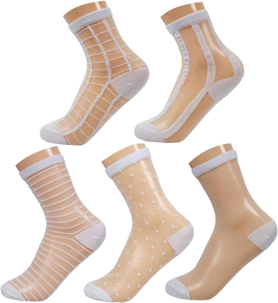 NORMOV Women's Sheer Transparent Casual Socks-5Packs Ultrathin Mesh Socks for Dacing,Wedding,Dress,Party