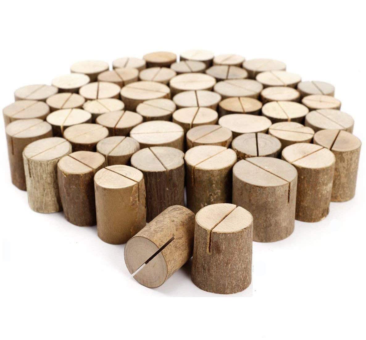 Dproptel Rustic Real Wood Base Wedding Table Name Number Holder Party Decoration Card Holders Picture Memo Clip Note Photo Clip Holder - 50 PCS Pack