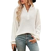 QIANSIQIANBO Women's Zipper Sweater 1/4 Zip Polo V Neck Long Sleeve Ribbed Knit Sweater Casual Loose Soft Pullover Tops