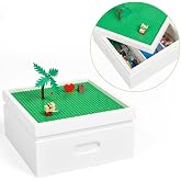 UTEX Buildable Cubby Storage with Baseplate Lid Compatible with Lego | Wooden Building Blocks Organizer, 3 Removable Sorting Compartments, Compact &amp; Portable, Bricks Storage Box, White
