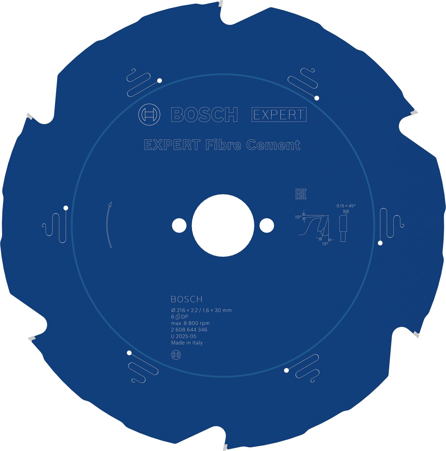 Bosch Professional 2608644346 Expert for Fibre Cement Circular Saw Blade (for Fibre Cement, 216 x 30 x 2.2 mm, 6 Teeth,Circular Saw Accessory), Diameter 216 mm