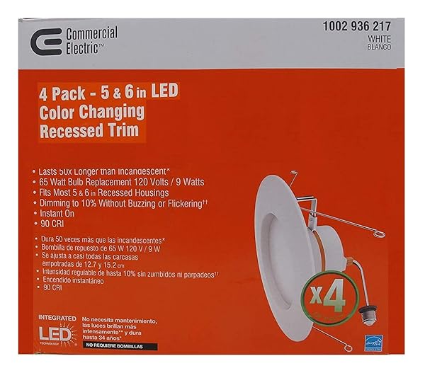 COMMERCIAL ELECTRIC 5/6 IN WHITE INTEGRATED LED ENERGY STAR COLOR CHANGING RECESSED TRIM DOWNLIGHT 8 PACK…