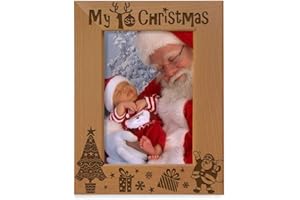 KATE POSH My 1st Christmas Picture Frame, My First, Baby's 1st Christmas, New Baby, Santa & Me Engraved Natural Wood Photo Frame (5x7-Vertical - Classic)
