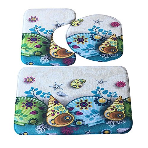 WM & MW 3pcs/set Bathroom Mats, Non-Slip Novelty Print Modern Pedestal Rug + Lid Toilet Cover + Bath Mat (D)