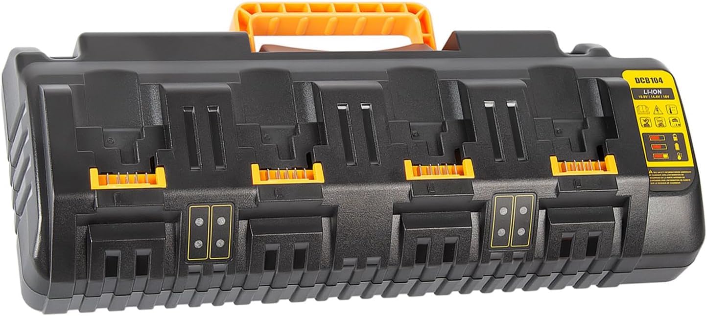 COOMYXIN DCB104 20V MAX Battery Charger Replacement for Dewalt Battery Charger, 4 Port Multi Charger Station with 2 USB Ports, Compatible with Dewalt 12V-20V Batteries（Black） Image