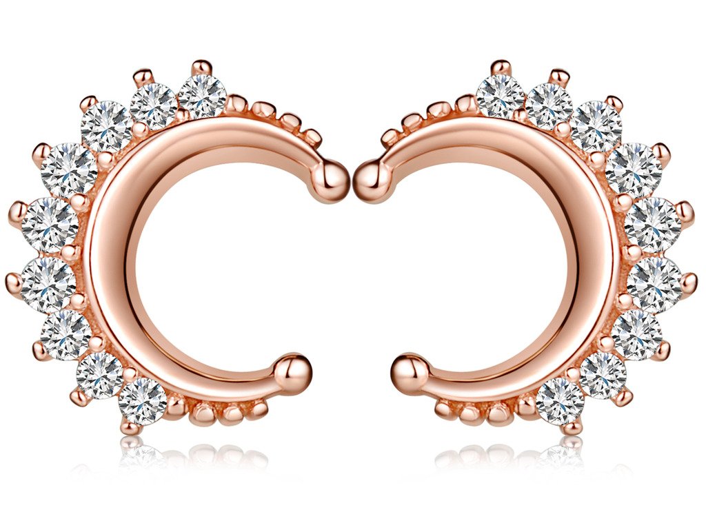 Yumilok Jewelry 925 Sterling Silver Rose Gold Plated Cubic Zirconia Moon Stud Hypoallergenic Earring for Women/Ladies/Girls