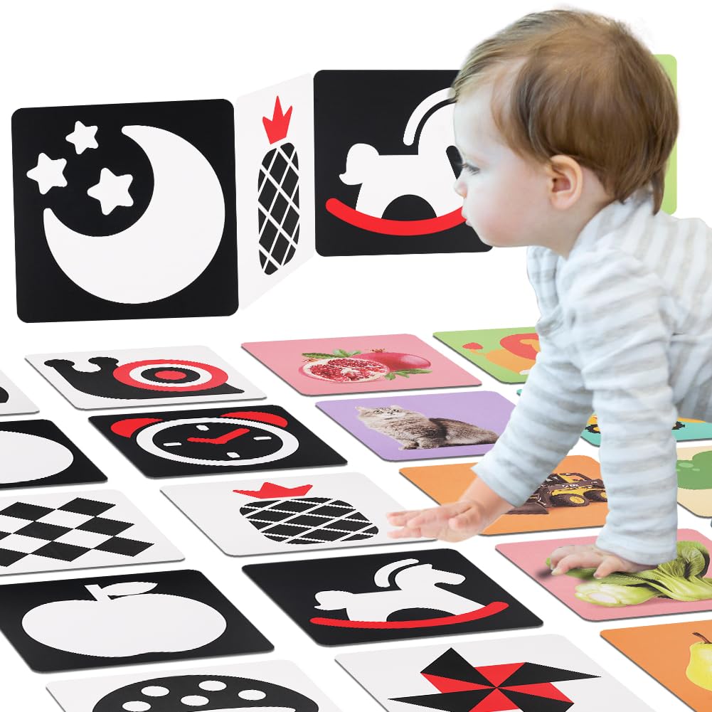 Aolso High Contrast Baby Flashcards, 80Pcs Flash Cards, 160 Pages Black-and-White Flash Cards for Visual Stimulation and Brain, Baby Toys for 0-36 Months-A-80pcs — image 1