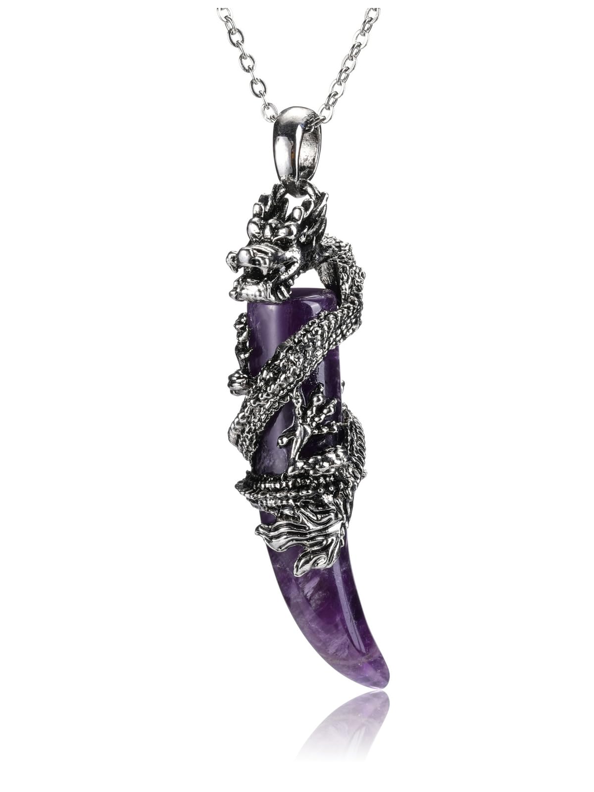 JSDDE Dragon Necklace for Men Women Amethyst Healing Crystal Necklaces Natural Gemstone Point Pendant Necklace Jewellery Gift