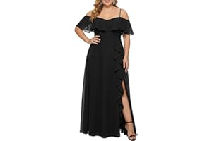 Talisea Plus Size Formal Dresses - Off Shoulder Chiffon High Slit Ruffle Wedding Guest Bridesmaid Prom Evening Dress