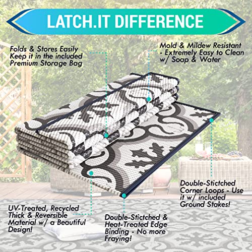 LATCH.IT RV Outdoor Rugs 9x12 Reversible RV Outdoor Mat Camper Rugs
