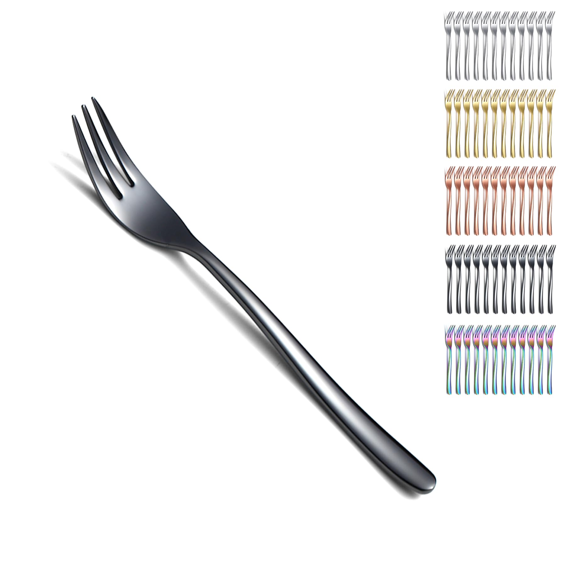 Kyraton Black Dessert Forks 12 Pieces 15.6cm Stainless Steel Cake, Tea, Fruit, Pastry Cutlery Set, Dishwasher Safe