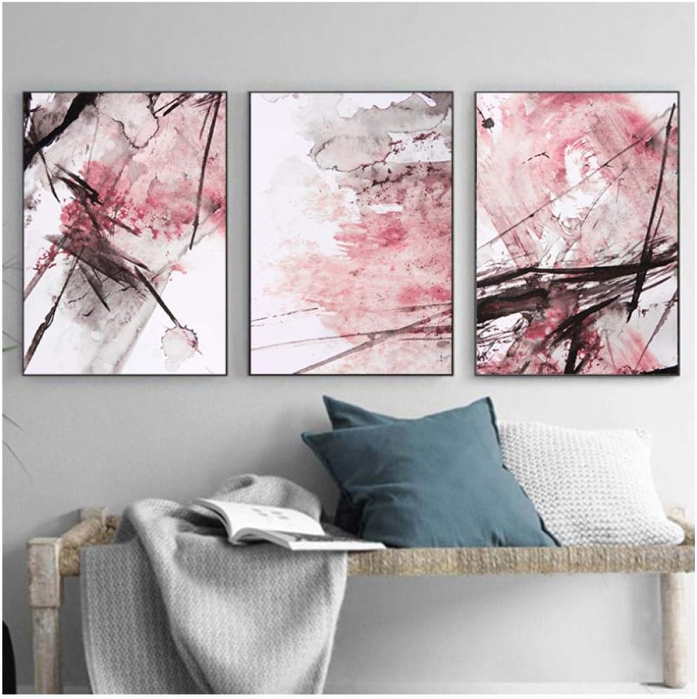 New Abstract Yellow Gray Pink Ink Splash Canvas Painting Art Print Poster Picture Wall Decoration Modern Home Decoration（no Frame） 50x70cmx3