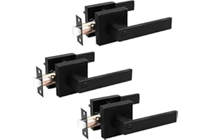 Probrico 3 Pack Square Door Lever Privacy Door Lock Handleset Keyless Lockset Door Knobs Storage Room Bathroom Set No Key in Black