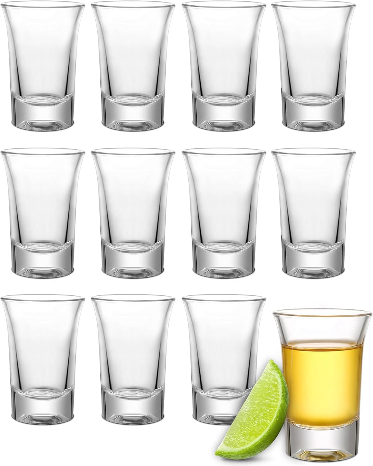 Praknu Shot Glasses Set of 12-40ml / 1.3oz - Dishwasher Safe & Heavy Base - Shot Glass for Every Party - Ideal for Liquor Shots, Tequila and Vodka