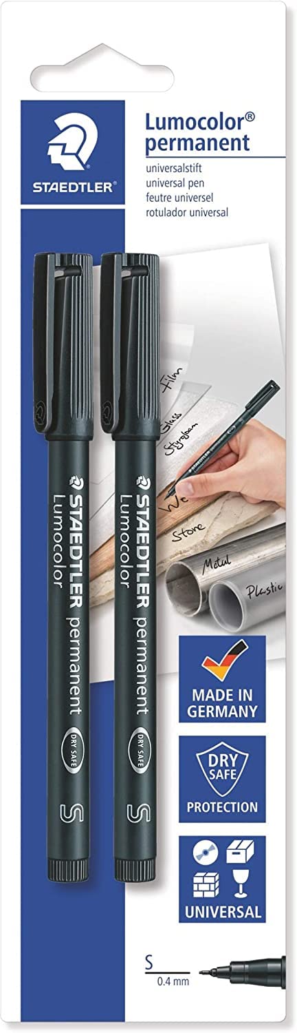 Staedtler Lumocolor Universal 313โ9BK2DA S-Spitze, Approx. 0.4 MM, Permanent, Pack of 2