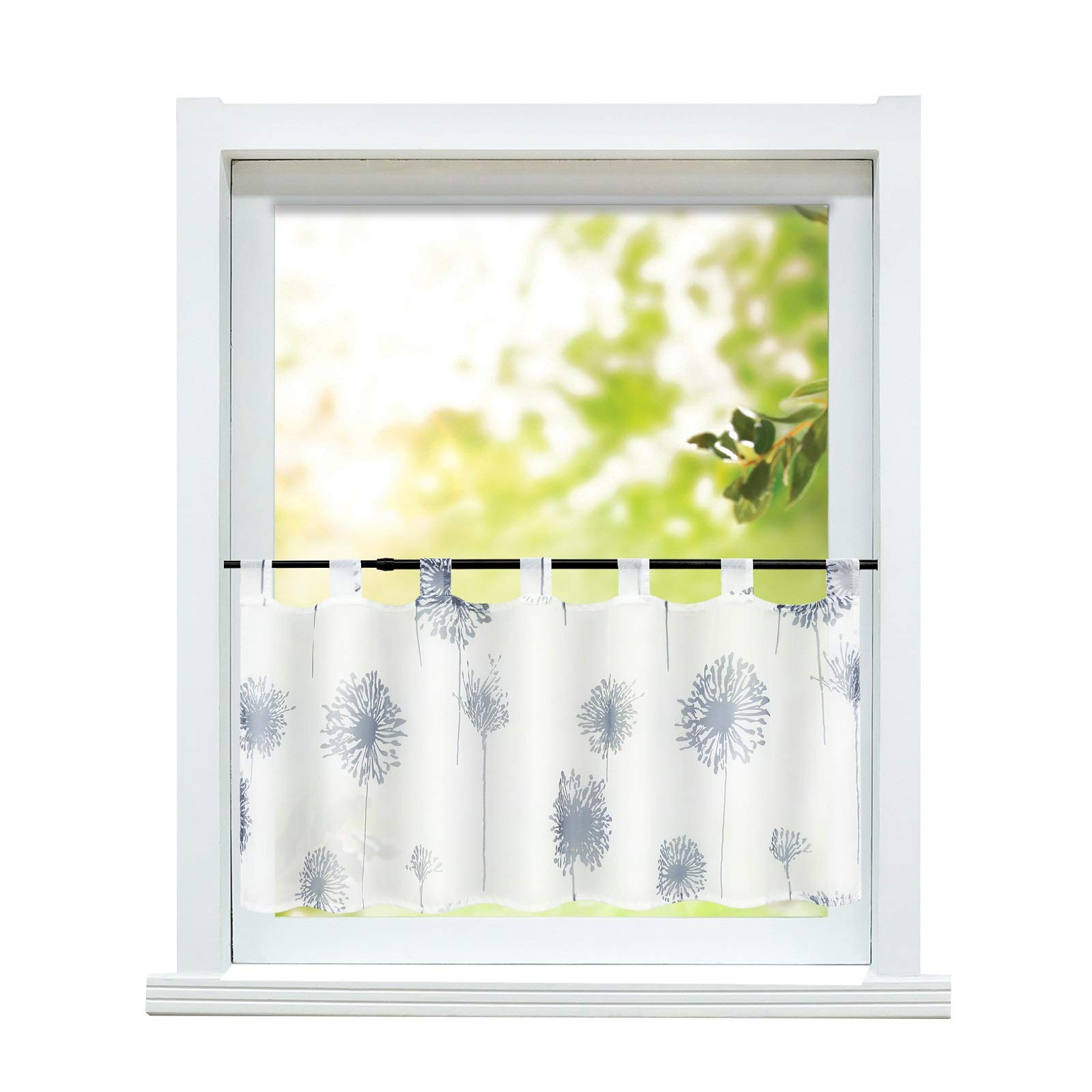 ESLIR Modern Bistro Curtain with Loops Kitchen Curtains Transparent Dandelion Pattern Short Curtain Voile 1 Piece, 100 % polyester, Dandelion pattern, HxB 45x90cm
