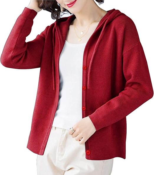 Amazon 在庫処分 カーディガン レディース 秋冬 ニット セーター フード付き リブ 薄手 ボタンタイプ シンプル カジュアル S Xxl カーディガン ボレロ 通販