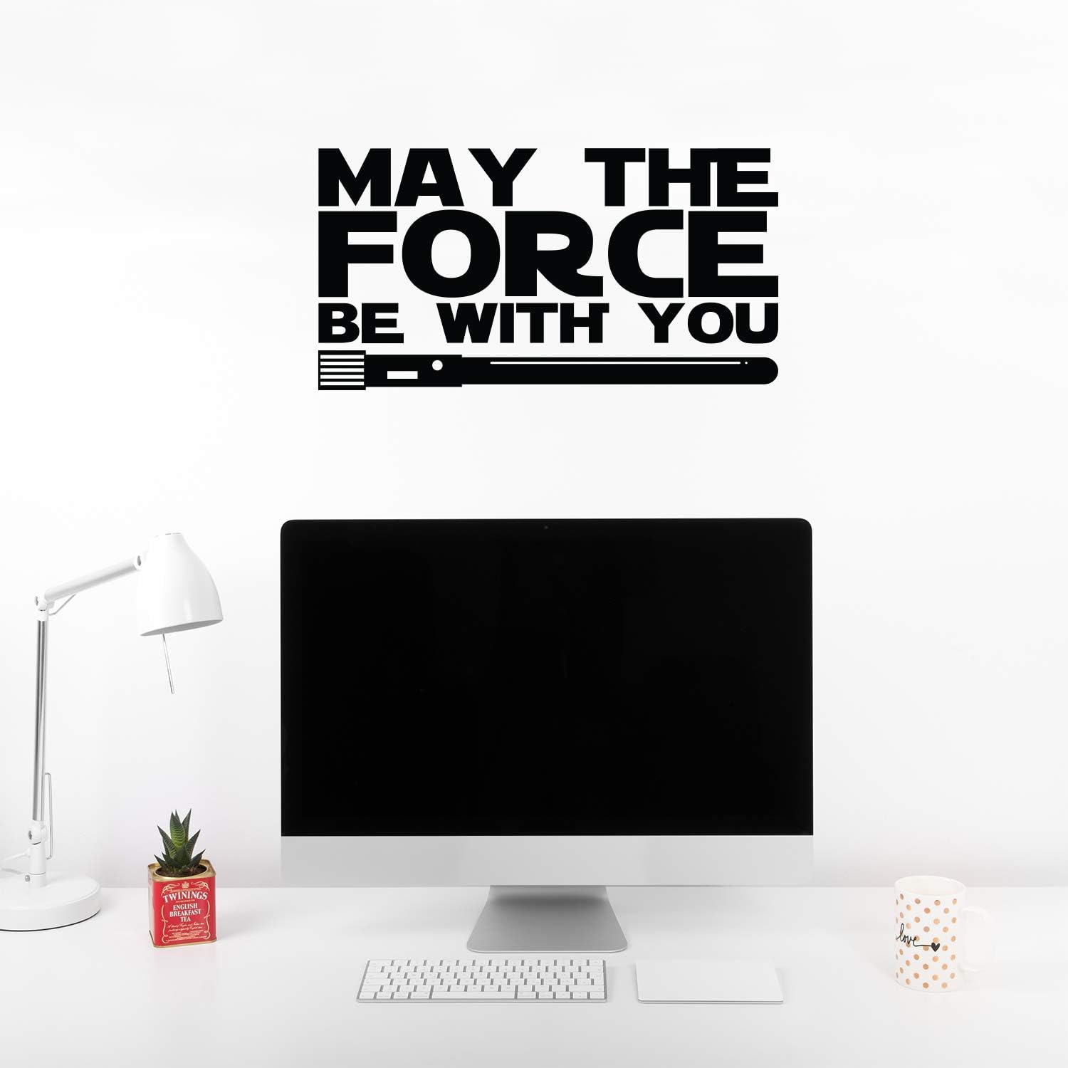 Vinyl Wall Art Decals - May The Force Be with You - 12" x 23" - Star Wars Inspired Modern Decals for Home Bedroom Living Room Apartment - Kids Teens Adults Office Work Decorations (12" x 23", Black)