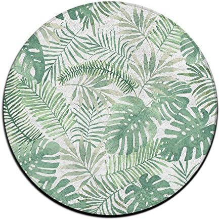 NEWIGOR Non-Skid Slip Superfresco Easy Jungle Fever Green Leaves Matt Design Round Door Mat Washable Indoor/Outdoor Low Profile Doormat With Styli Round Area Rug (24" Diameter)