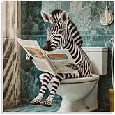 TcnBzydkij Square Canvas Bathroom Decor Zebra Wall Decor Poster Animals Reading Newspaper Theme Bathroom Wall Art Print Toilet Wall Decor Home Gift 12x12inch Unframed, style-43