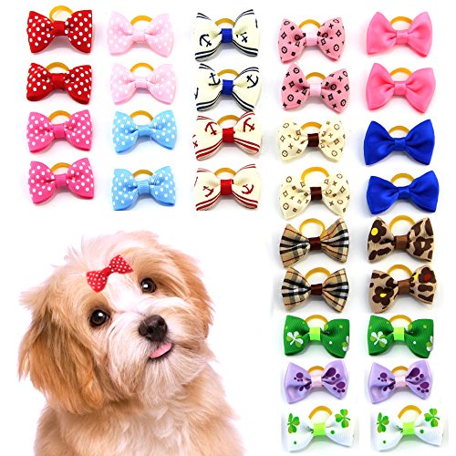 MEWTOGO 30 pcs/15 Pairs Dog Hair Bows with Rubber BandsPet Hair