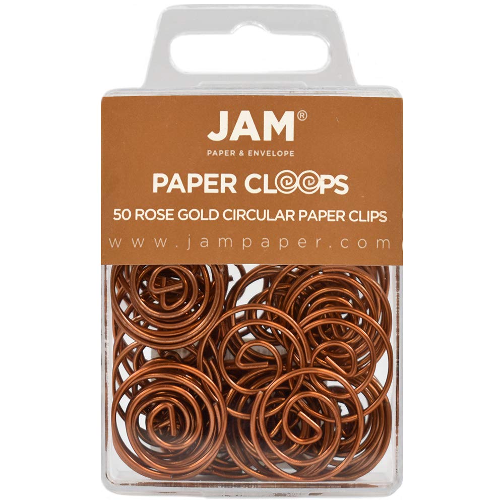 JAM PAPER Circular Paper Clips - Round Paperclips - Rose Gold - 50/Pack