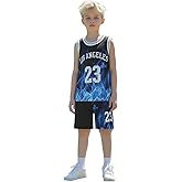Fdqin 2 or 6 Piece Kids Boys Basketball Jersey Set Youth Letters Printed Lightweight Basketball Tank Top and Track Shorts