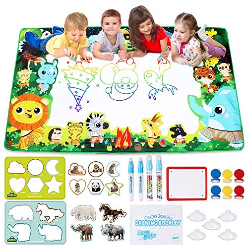 Large Water Drawing Mat for Kids Aqua Magic Water Doodle Drawing Mat Mess-Free, Non-Toxic, Eco-Friendly, Reusable 59 Inches x 35 Inches Includes Drawing Guide, Stencils - Thumbnail 7