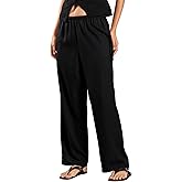 EELOTILE Womens Linen Blend Wide Leg Pants Elastic Waist Drawstring Trousers with Pockets