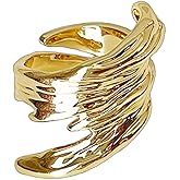 Hebelee Fashion Wide Irregular Open Band Ring for Women Silver Gold-Toned Chunky Stackable Wrap Finger Rings Trendy Lightweight Wedding Engagement Punk Jewelry Size 8